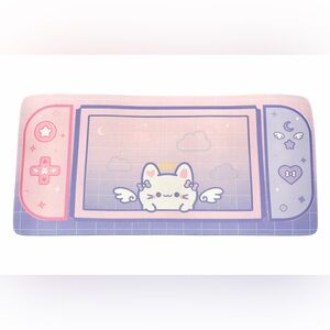 Cute Pastel Kawaii Gaming Desk Mat - Angel Cat - Keyboard Mouse Pad Large